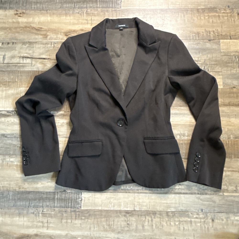 Express Single Button Fitted Blazer sz 0 Dark Brown Lined